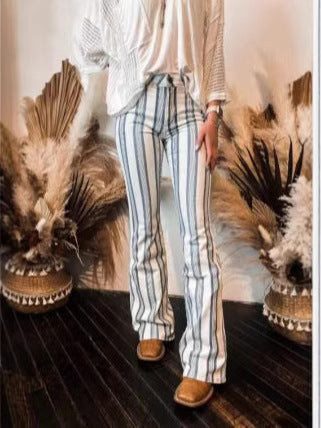 Flared jeans for women with vertical stripes and high waist Lune London