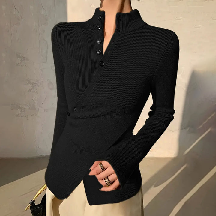 Femme Chic Tricot Haut avec Détails de Bouton Polyvalents Chic & Stil