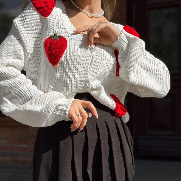 Knit jacket for women with unique heart-shaped appliqués and a casual fit Lune London