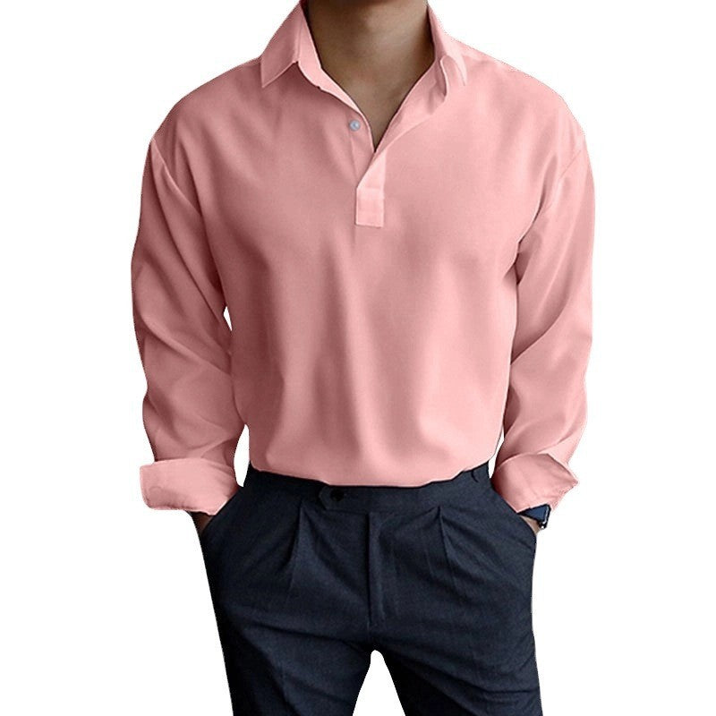 Men's long sleeve shirt with modern polo collar and chic stylish cut