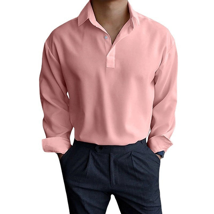 Men's long sleeve shirt with modern polo collar and chic stylish cut