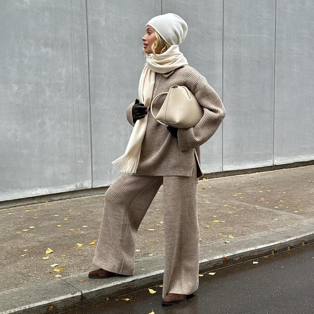 Knitted loungewear set for women with a loose fit and high collar Lune London