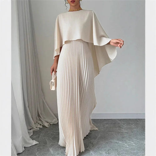 Women's maxi dress with pleated skirt and flowing cape Lune London