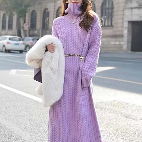Robe en tricot pour femmes avec design de câble texturé et col montant Chic & Stil