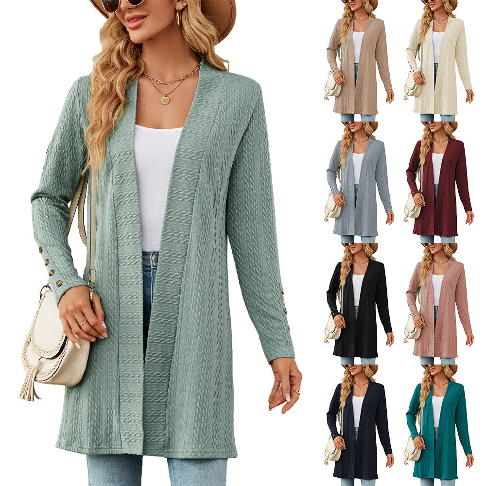 Ladies' knitted coat with trendy braid pattern and elegant button details Lune London