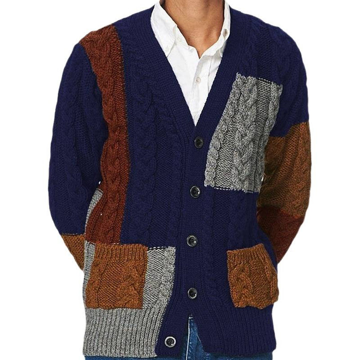 Men's knitted jacket with modern embossed pattern and matching pockets in Lune London color