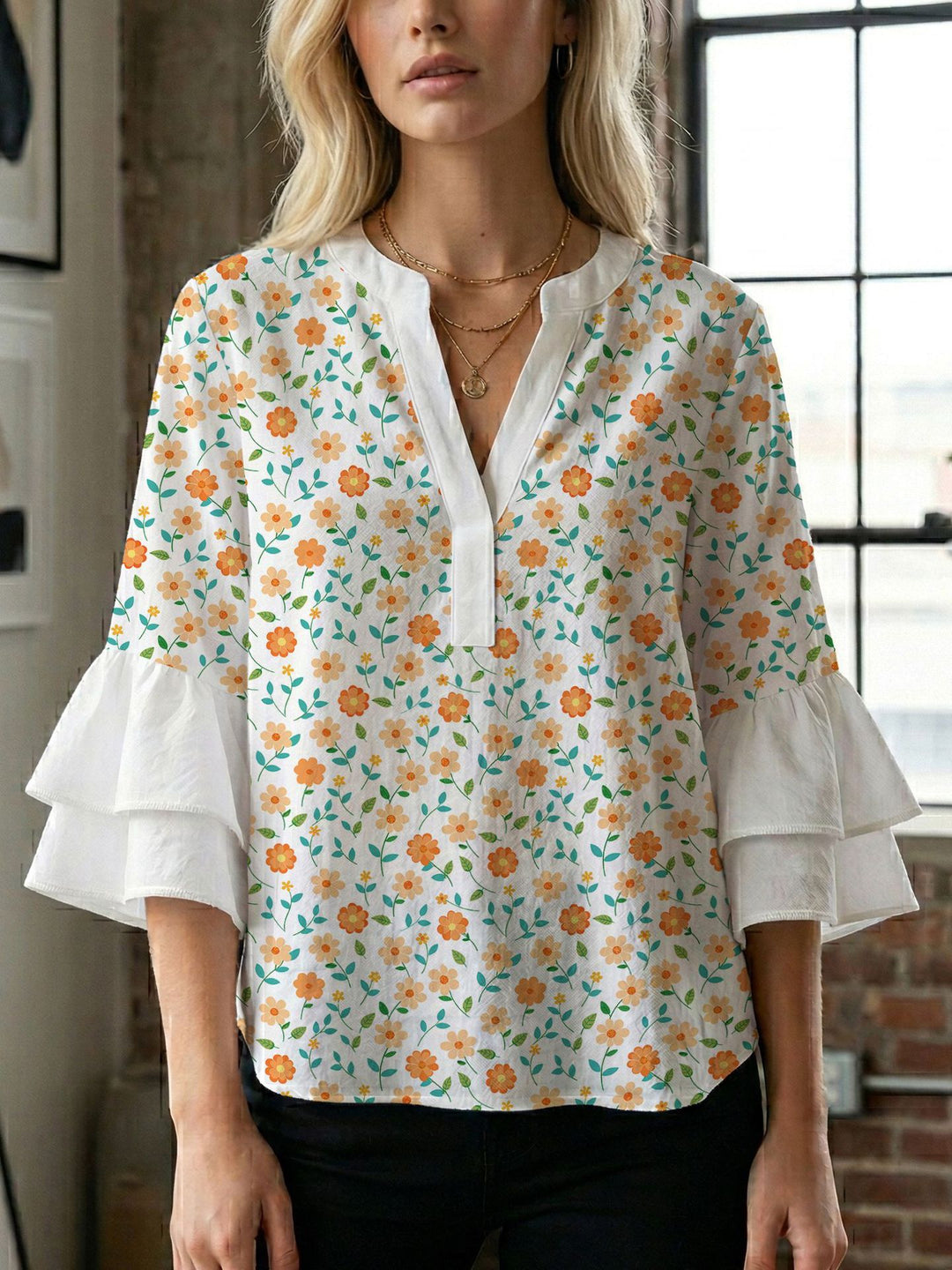 Women's blouse shirt with voluminous sleeves and creative print design Lune London