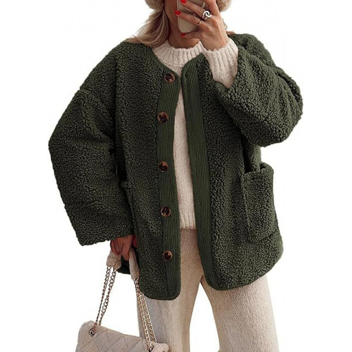 Ladies Cozy Teddy Jacket with Button Closure and Patch Pockets Lune London