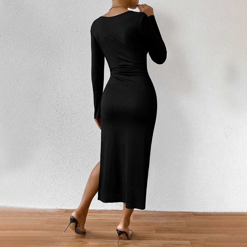 Robe côtelée à manches longues pour femmes avec cordon de serrage réglable Chic & Stil