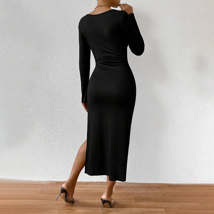 Robe à manches longues côtelée pour femme avec cordon de serrage ajustable Chic & Stil