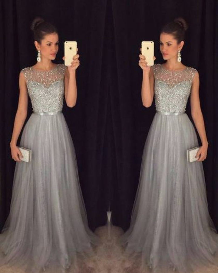 Lune London | Heart-Cut Maxi Ombre Gray Dress with Scoop Bodice