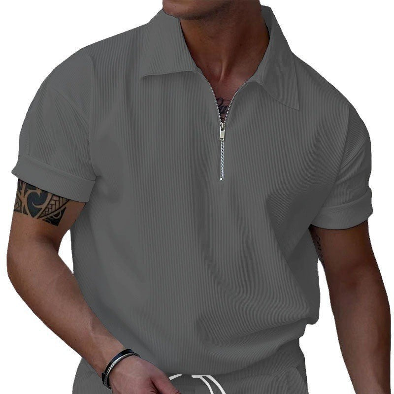 Short sleeve polo shirt for men with zip closure and structured fabric Lune London