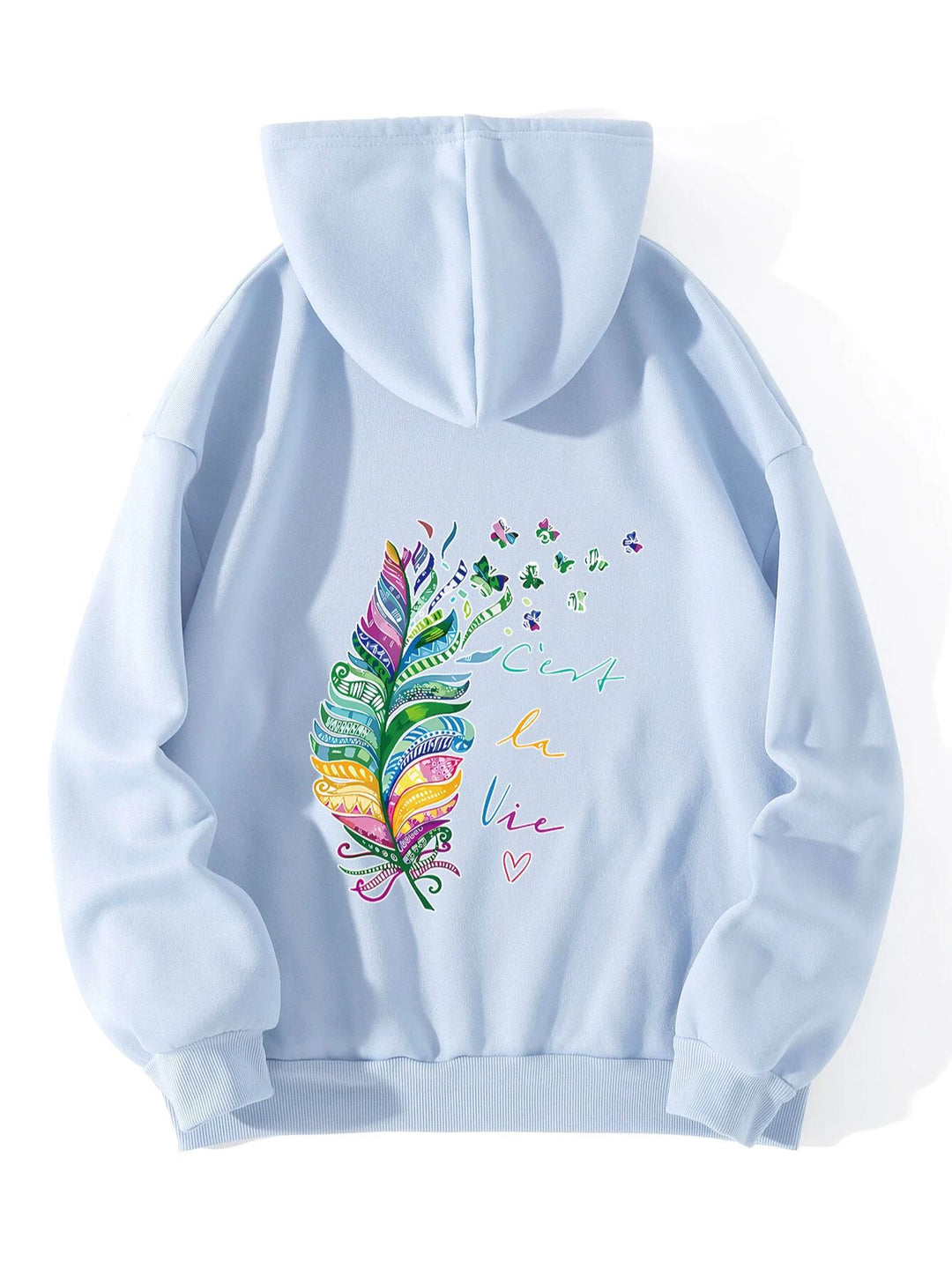 Sweat à capuche décontracté pour femmes avec un design de plumes colorées et une écriture inspirante Chic & Stil