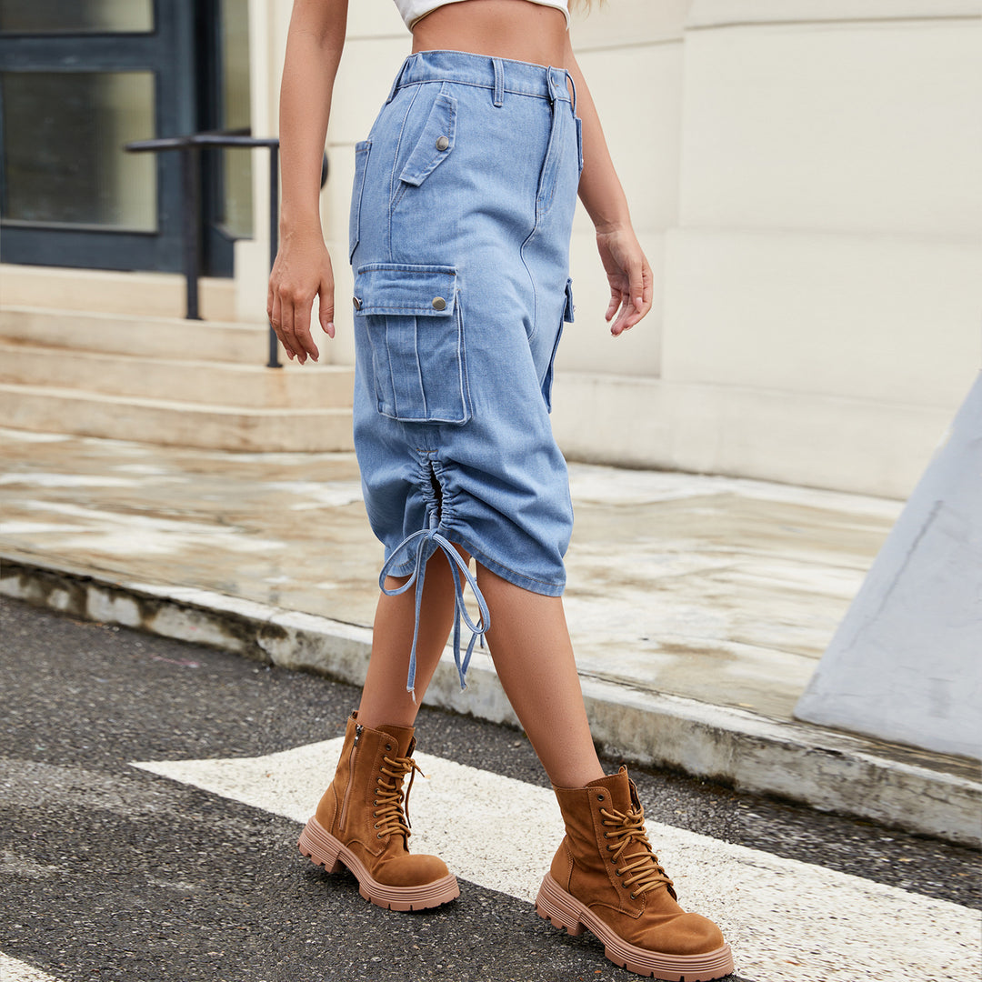 Cargo skirt for women with side pockets and adjustable hem Lune London