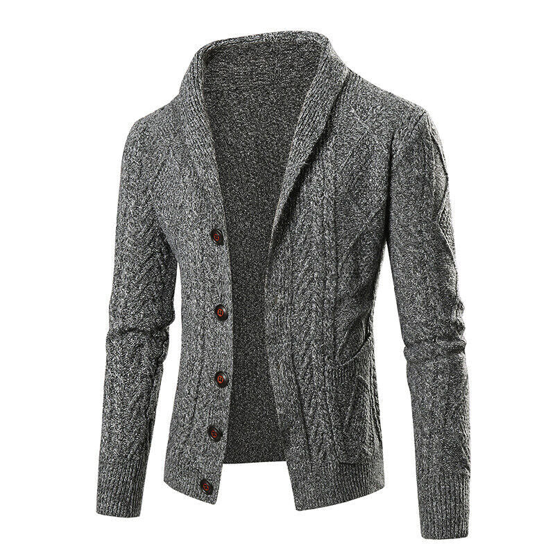 Men's knit jacket with modern cable pattern and applied pockets Lune London