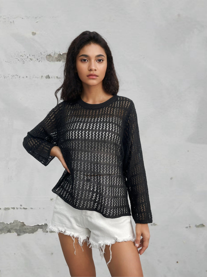 Women knitted sweater with fashionable openwork pattern Lune London
