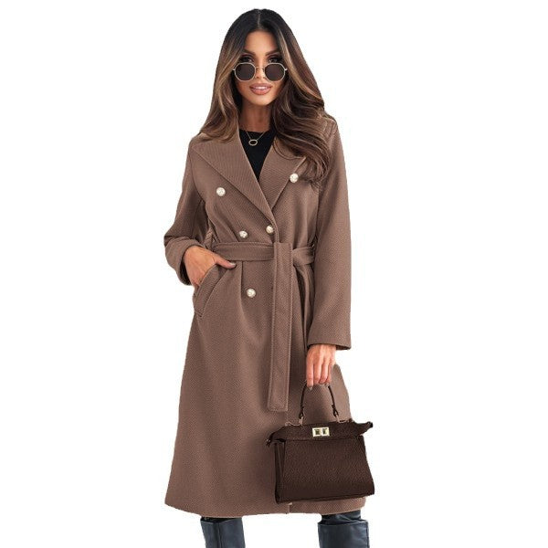 Ladies elegant double-breasted coat with belt and high-quality fabric Lune London