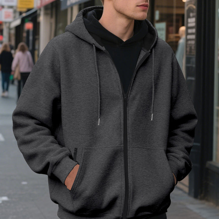 Men's zip hoodie with practical pockets and breathable fleece interior Lune London