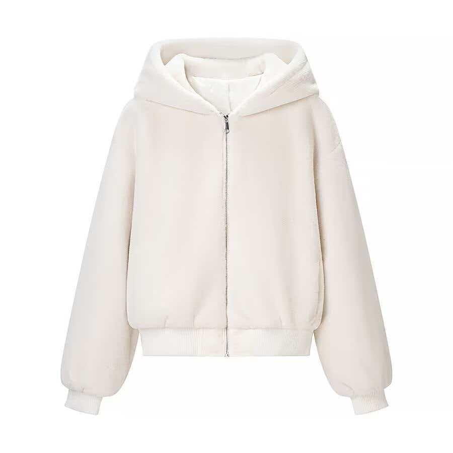 Veste à capuche moelleuse pour femme avec zip intégral et poignets élastiques Chic & Stil