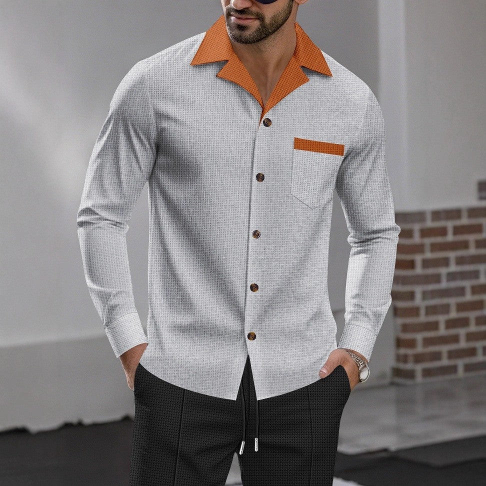 Stylish long sleeve shirt for men with a textured design and a practical chest pocket Lune London