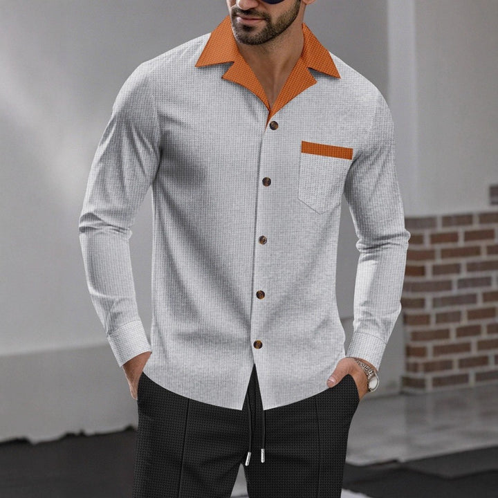 Stylish long sleeve shirt for men with a textured design and a practical chest pocket Lune London