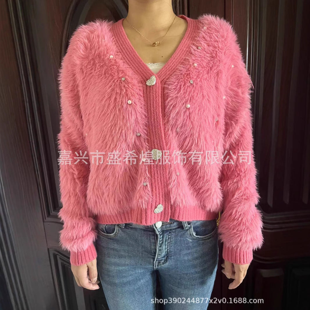 Cardigan Fluffy Femme avec Détails Étincelants et Coupe Moderne Chic & Stil