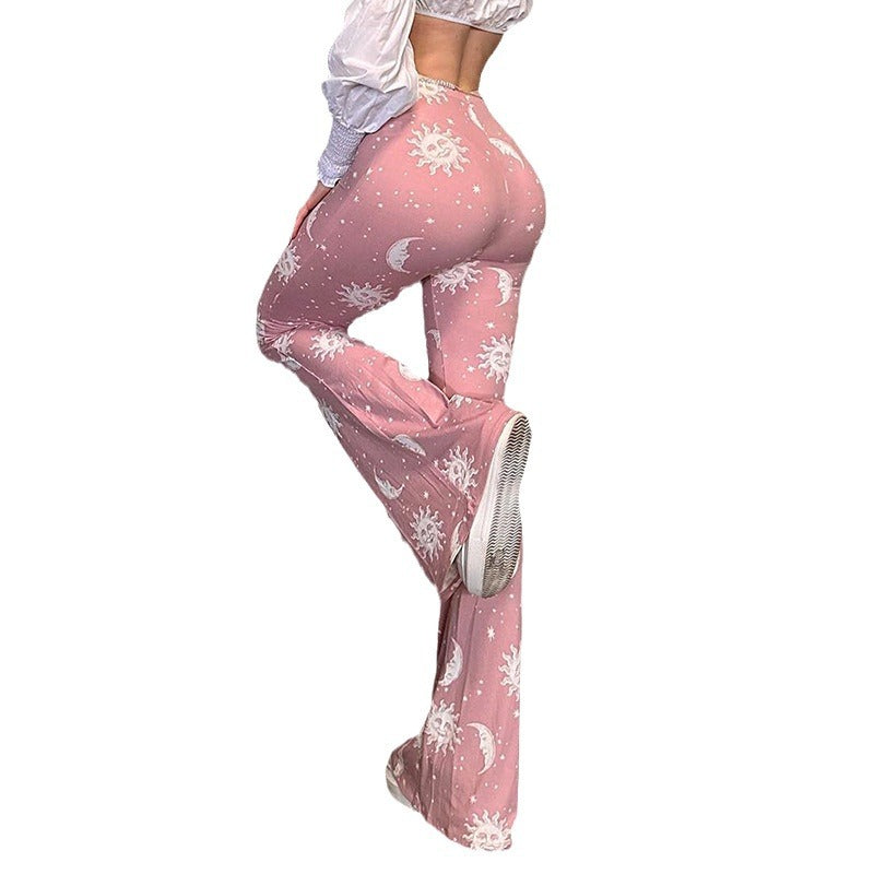 Bootcut pants for women with artistic moon and sun design Lune London