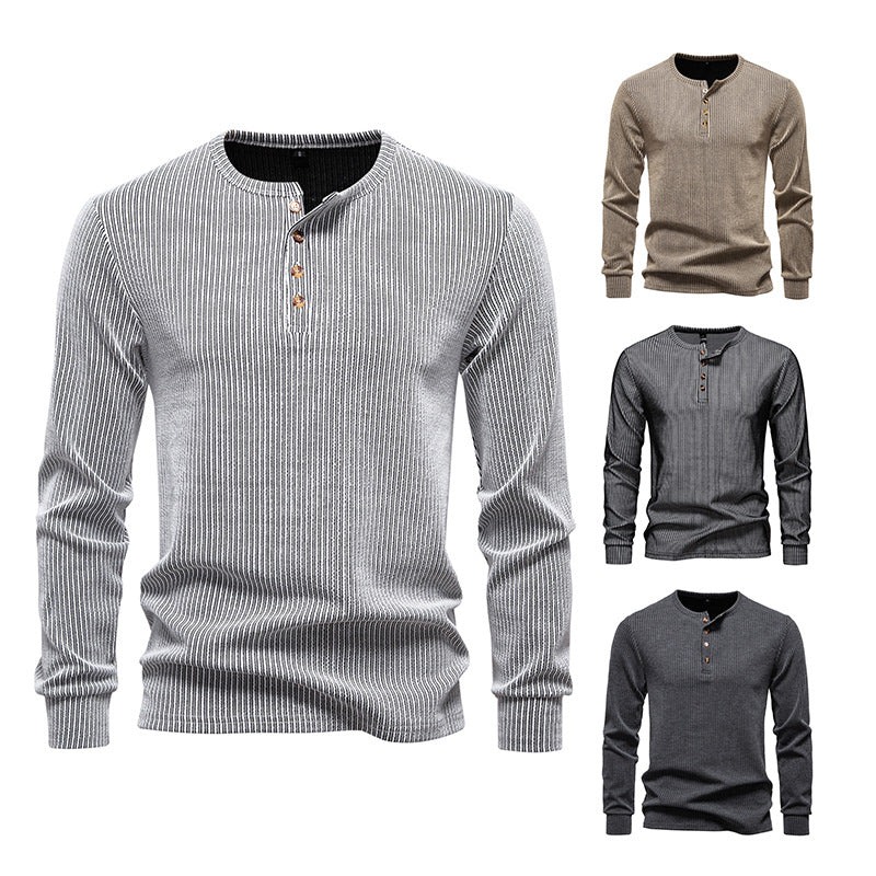Long sleeve shirt for men with textured ribbed pattern and trendy button placket Lune London