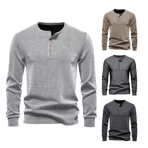 Long sleeve shirt for men with textured ribbed pattern and trendy button placket Lune London