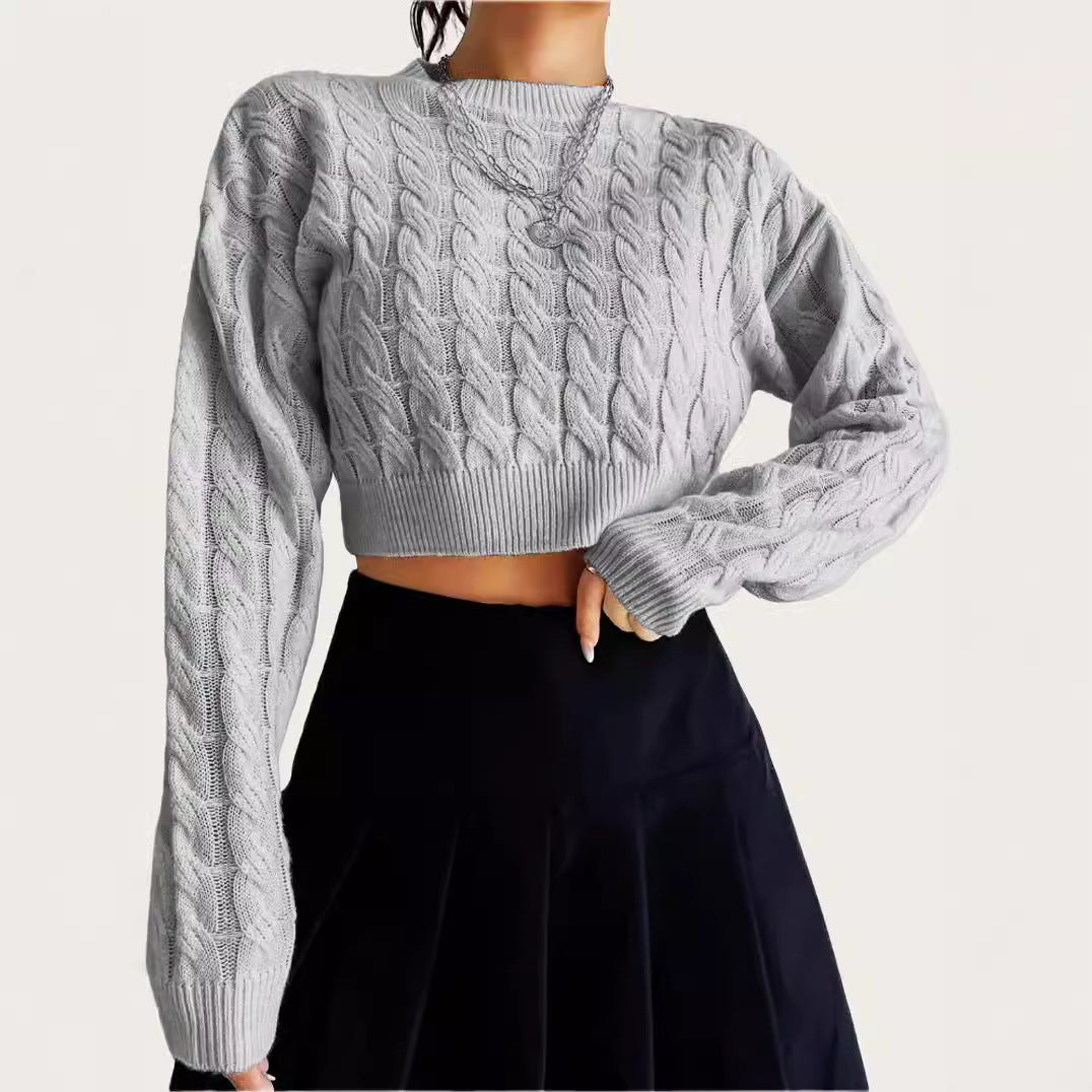 Short wool sweater for women with cable pattern Lune London