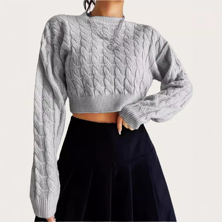 Short wool sweater for women with cable pattern Lune London