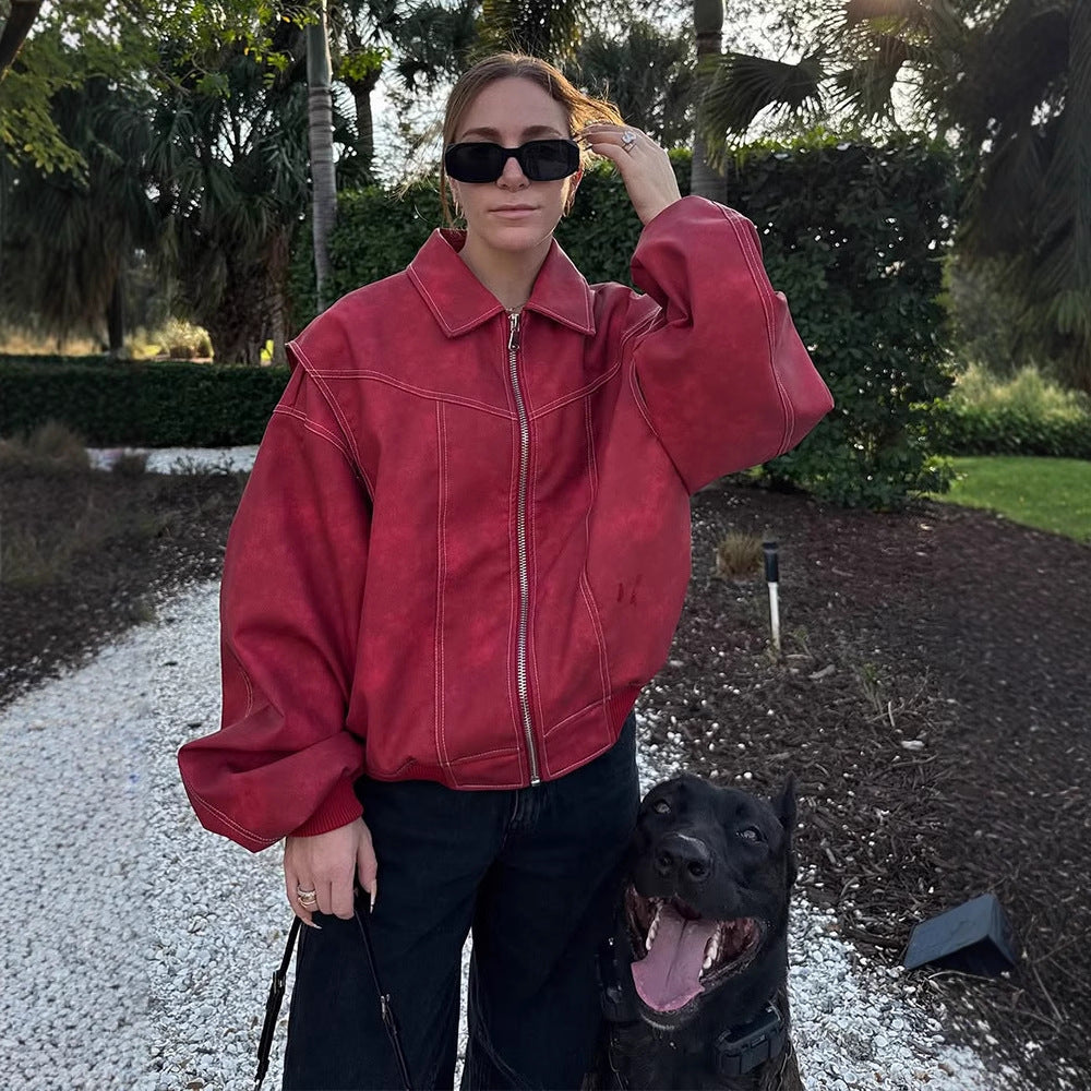 Faux leather jacket for women with voluminous sleeves and a high collar Lune London