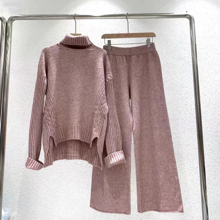 Lune London women's knit set with high neck and flared leg