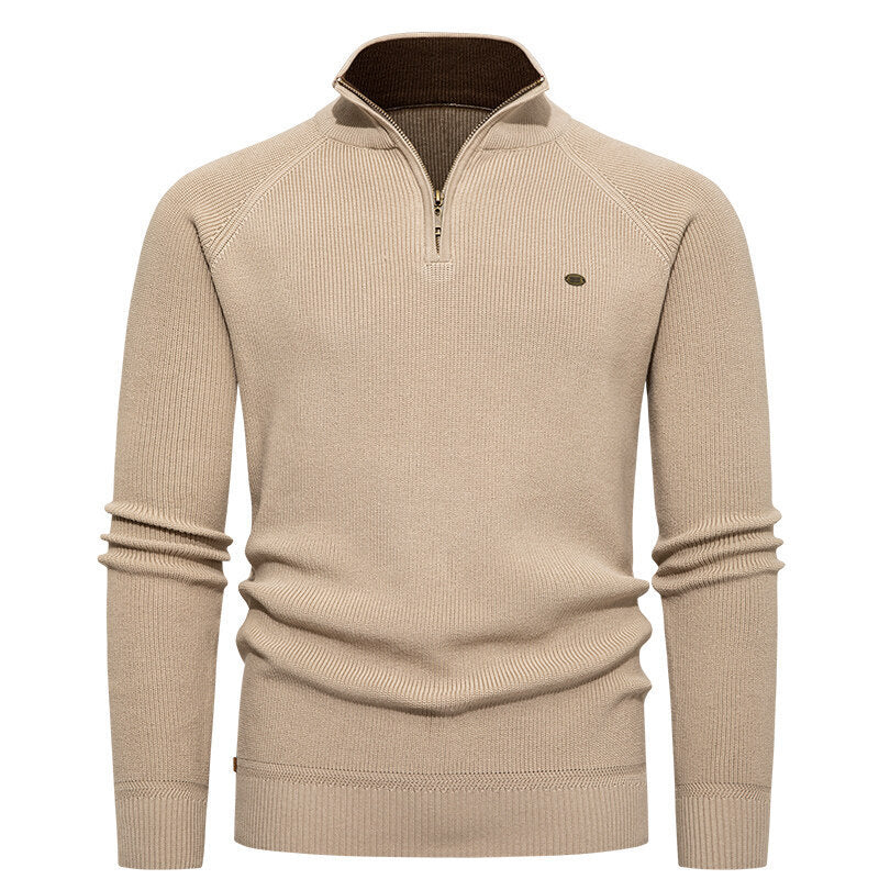 High-quality knitted sweater for men with turtle neck and modern zipper Lune London