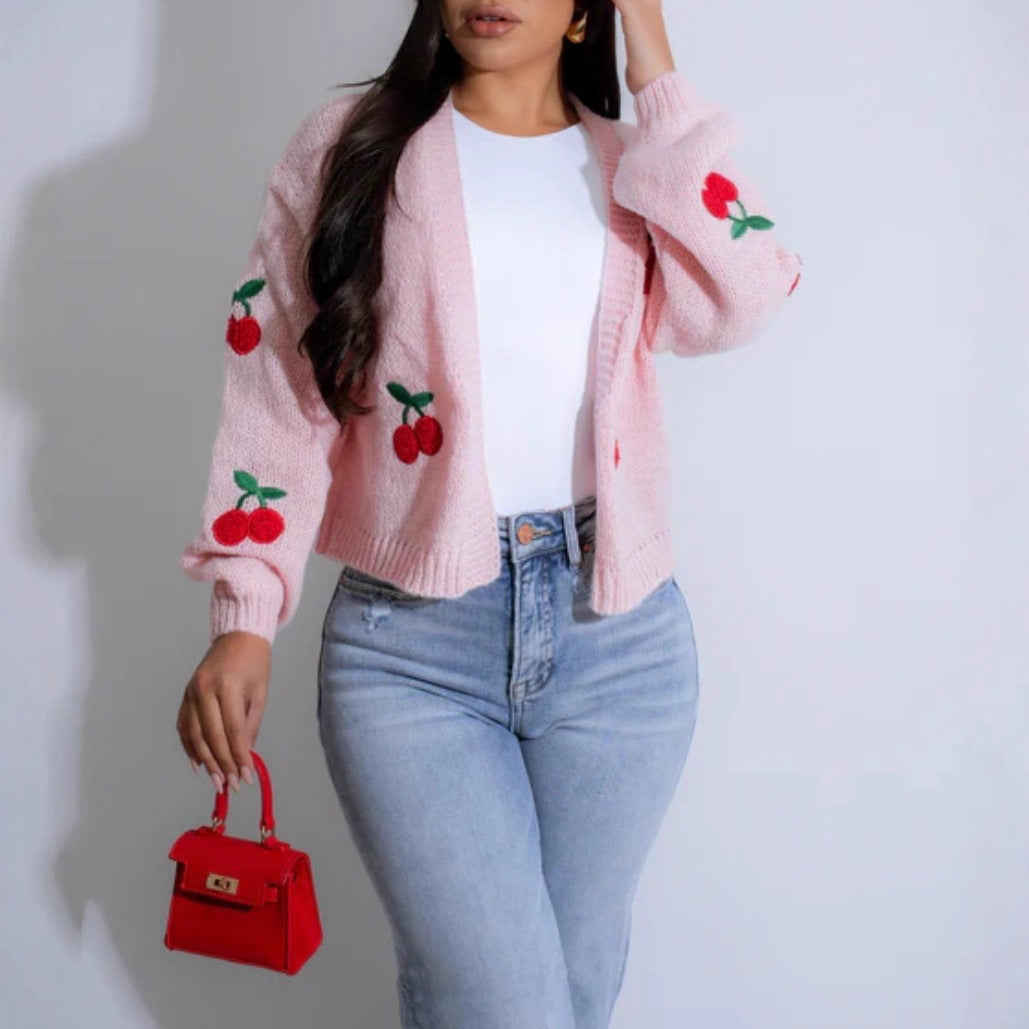 Ladies' vest with cherry embroidery Lune London