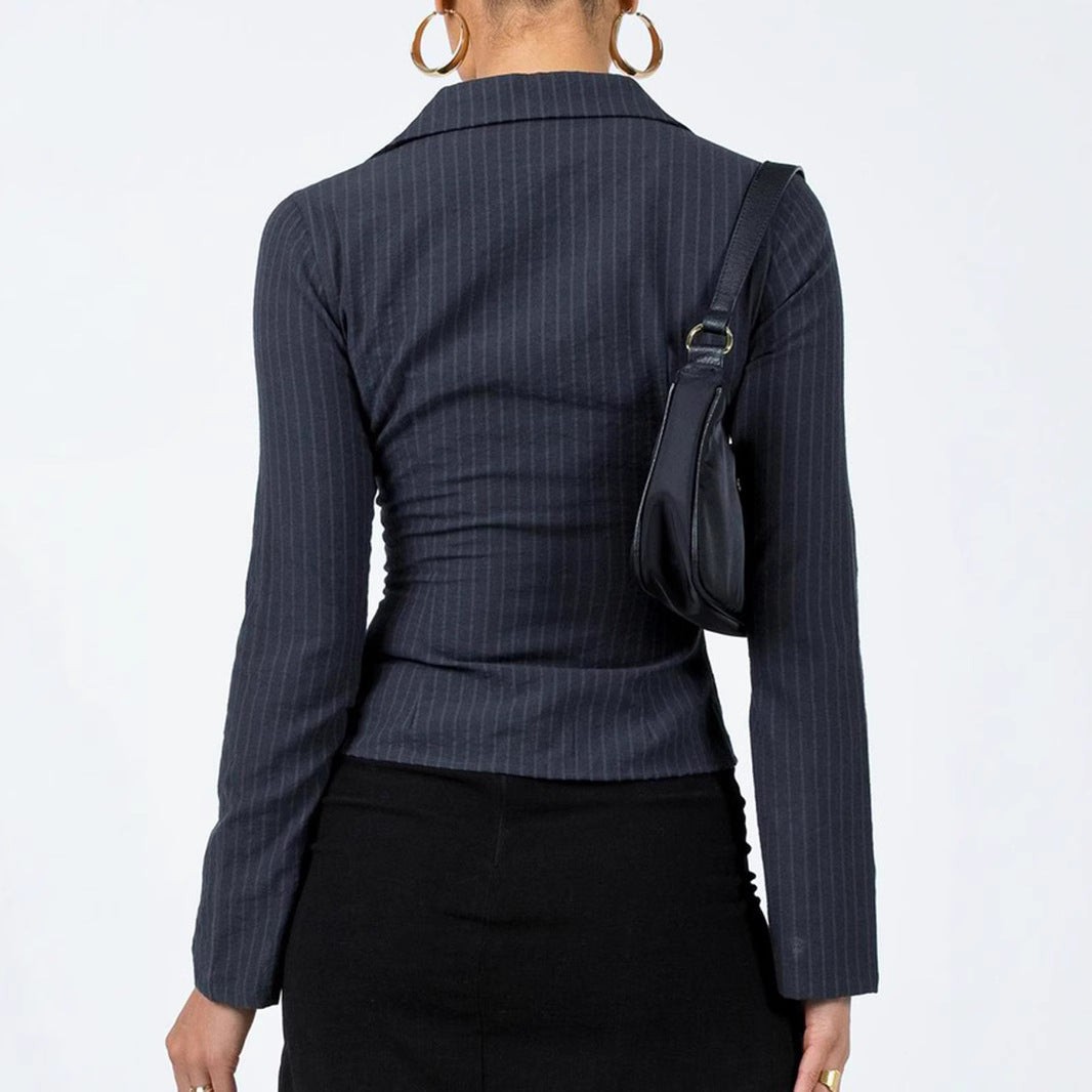 Fitted striped blouse for ladies with classic collar Lune London