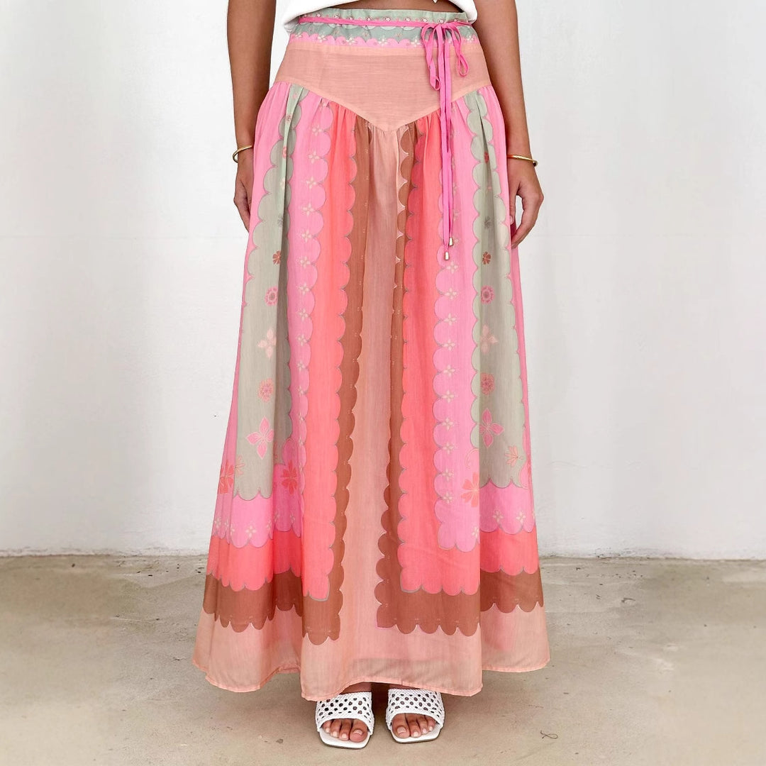 Jupe longue boho pour femme avec design floral et lien à la taille Chic & Stil