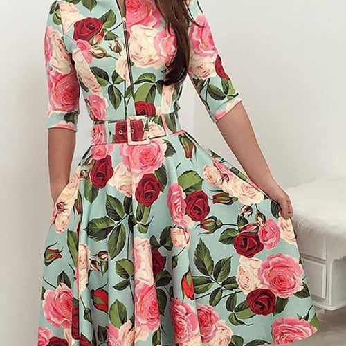 Robe midi femme avec imprimé floral et ceinture à la taille Chic & Stil
