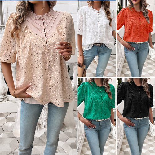 Women's blouse with an airy structure and decorative ruffles Lune London