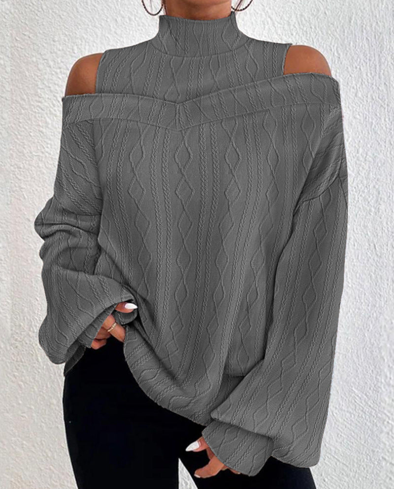 Pull en tricot pour femmes avec design à épaule dénudée et col haut Chic & Stil
