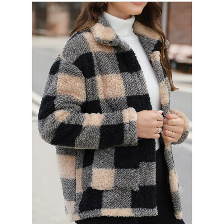 Ladies soft plush checkered jacket Lune London