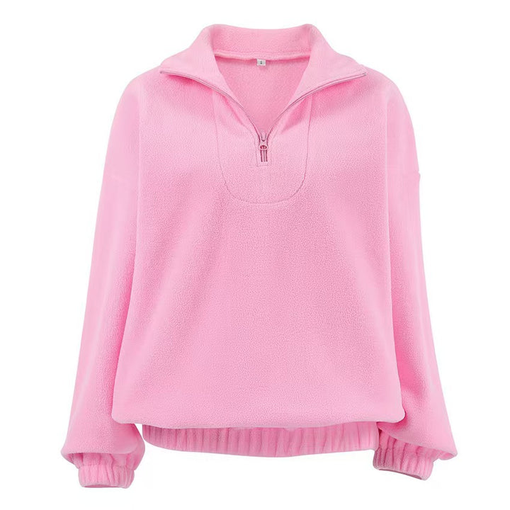Ladies cozy fleece sweater with short zipper Lune London