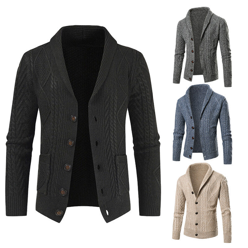 Men's knit jacket with modern cable pattern and applied pockets Lune London