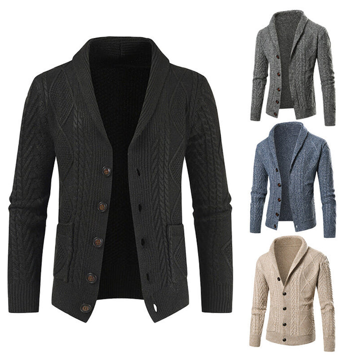 Men's knit jacket with modern cable pattern and applied pockets Lune London