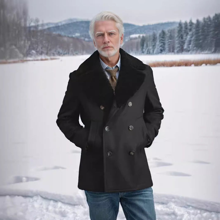Elegant winter coat for men with wide pleated collar and practical pockets Lune London