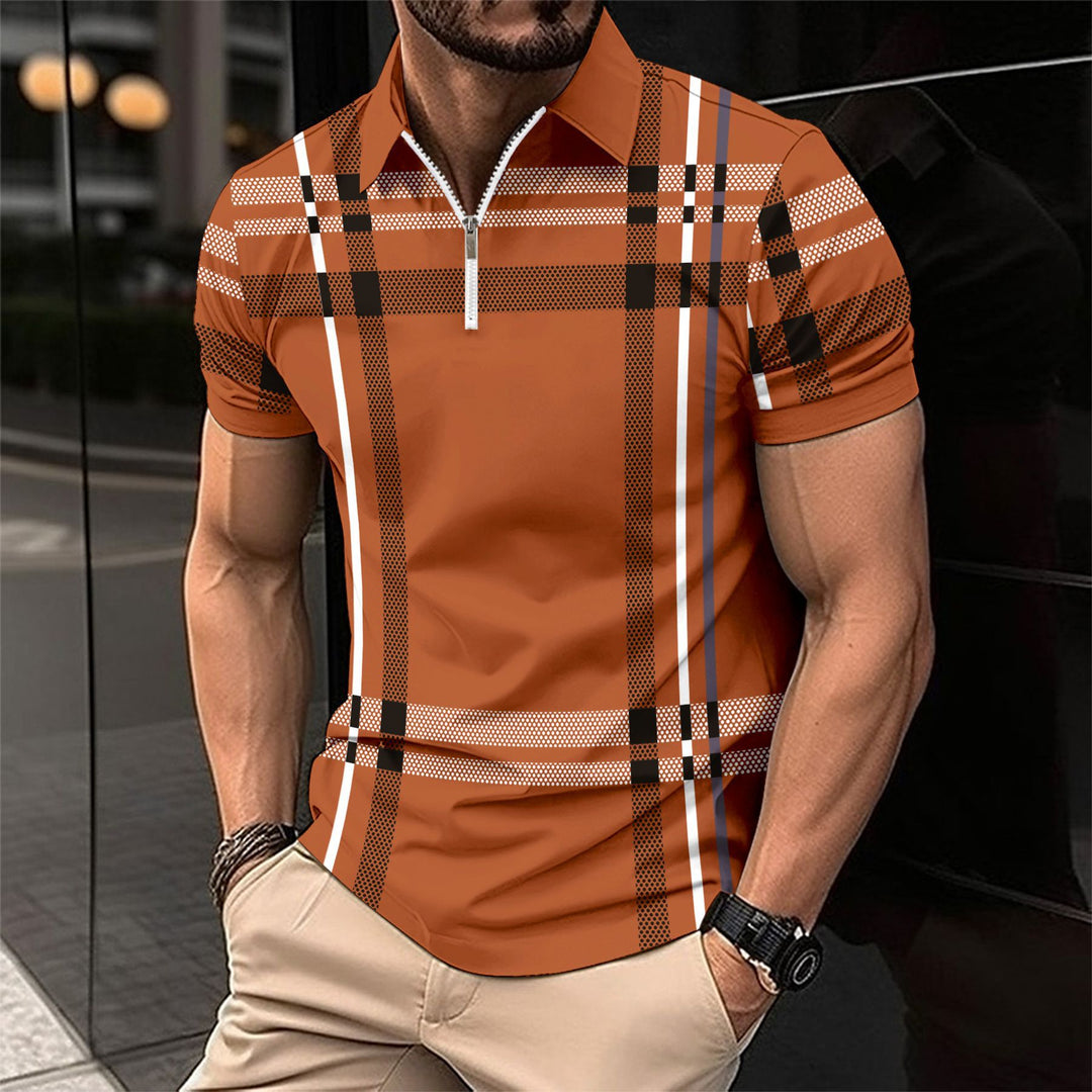 Men's stylish plaid polo with front ZIP Lune London