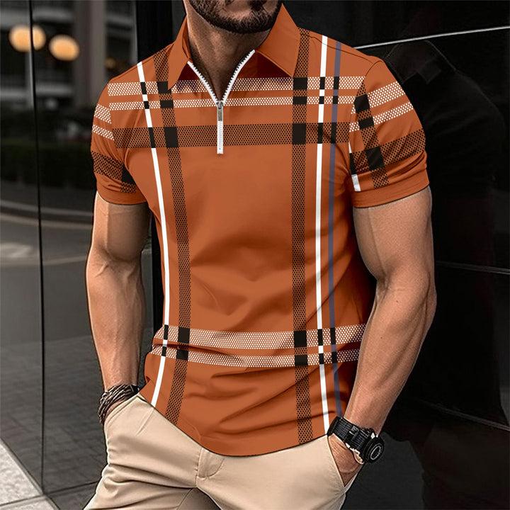Men's stylish plaid polo with front ZIP Lune London