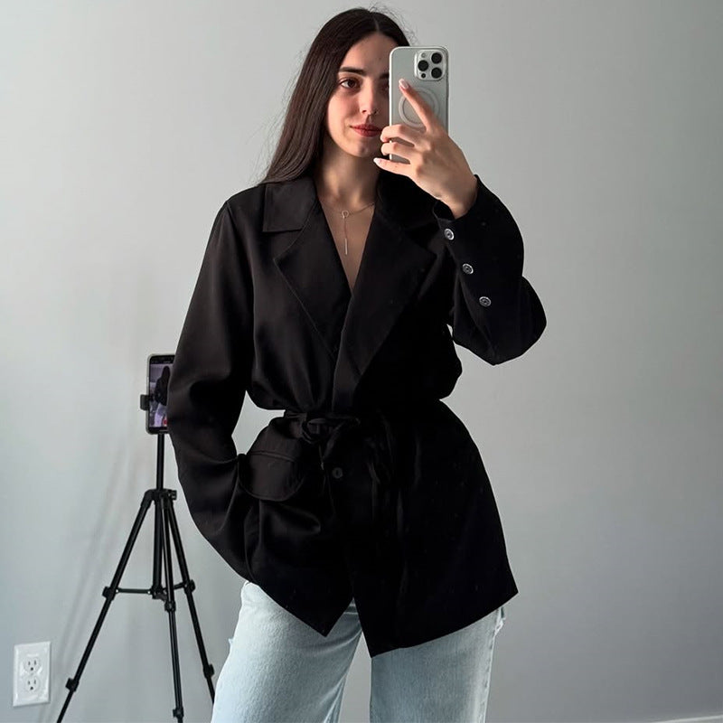 Women Oversized Blazer with Belt Lune London