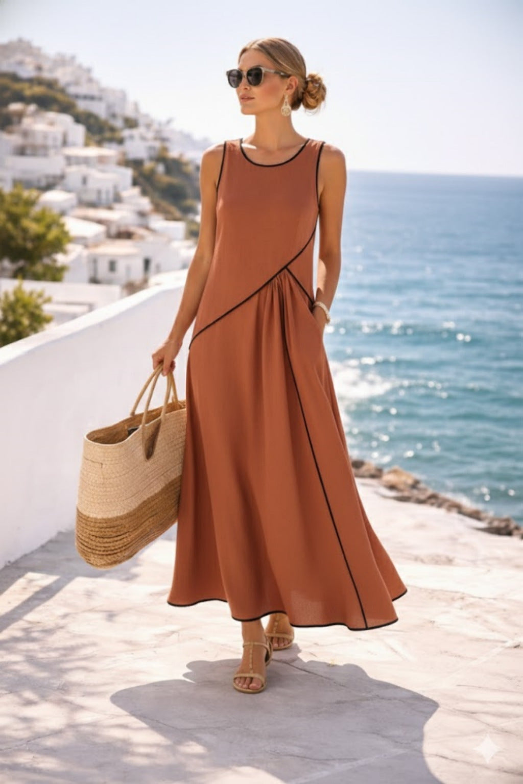 Women’s maxi dress with flowing cut and asymmetric design Lune London