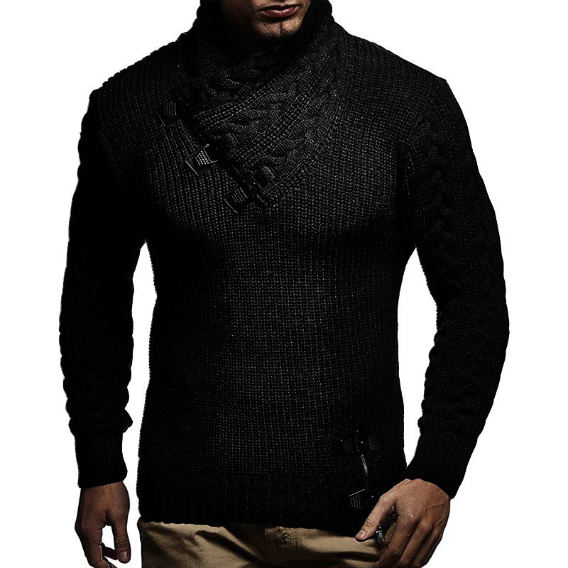 Men's jumper in chunky knit with modern high collar and innovative button details Lune London